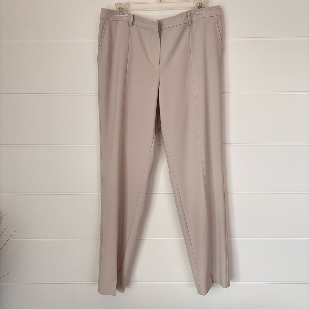 St. John Jennifer Crepe Marocain Ankle Slit Kahki Pants Size 10